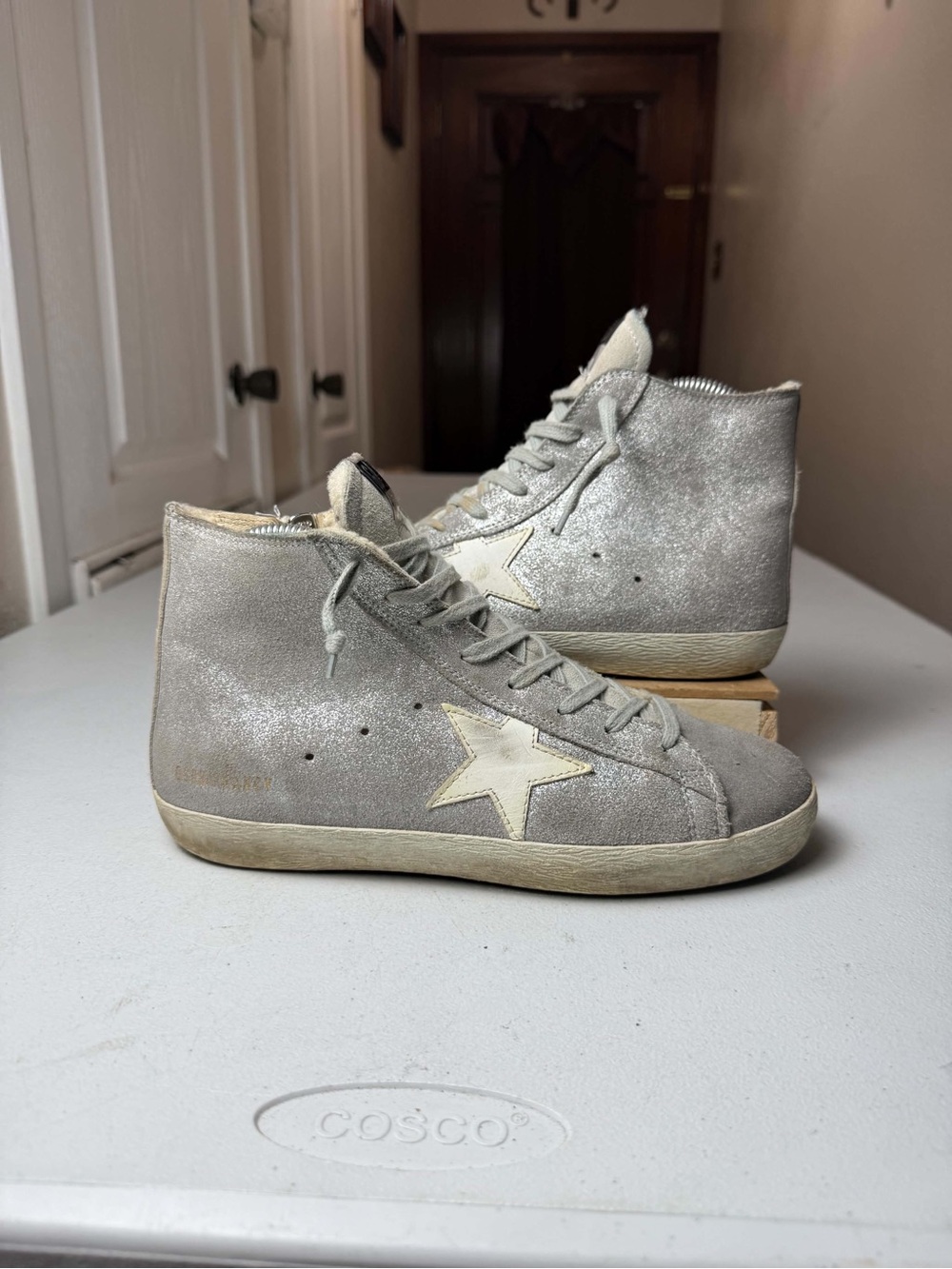 Golden Goose Francy Classic Metallic Silver Suede High-top Sneakers Sz 39 / US 9